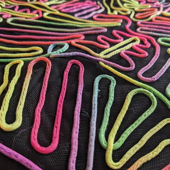 RARE Mustard Seed Rainbow Squiggle Mesh Crop Top - Picture 4 of 7